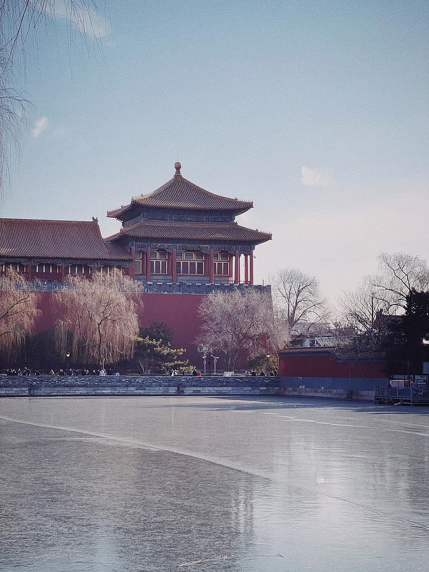 宮殿、禁じられた都市、北京、中国、冬、雪、建築、歴史的な、有名な場所、観光、文化