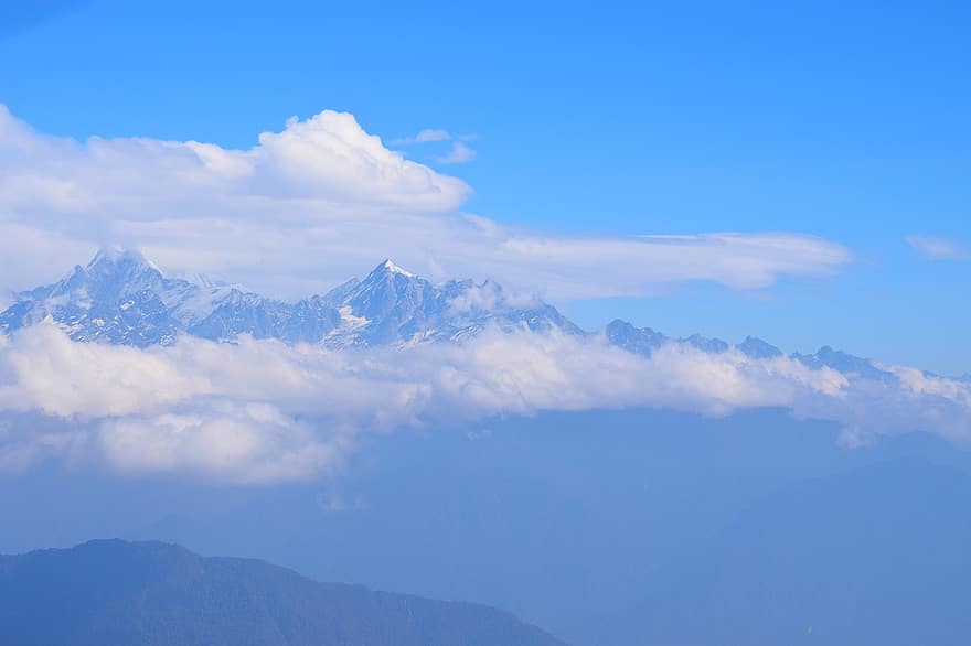 himalaya, kanchenjunga, sikkim, dağlar, doğa, bulutlar