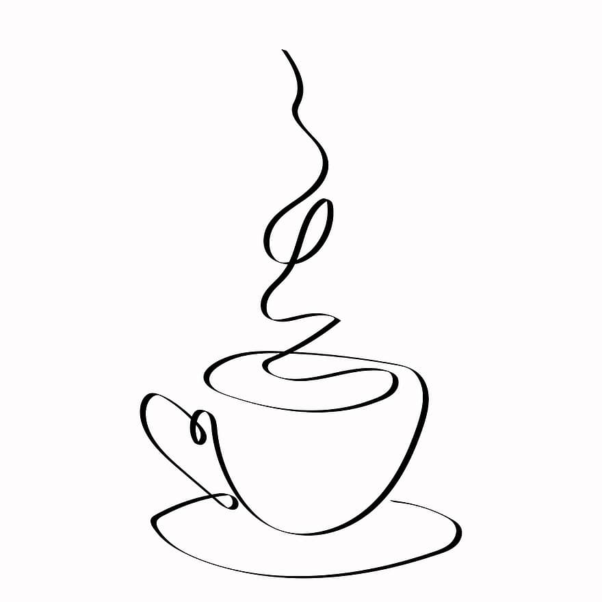 커피, 음주, 라인 아트, 따뜻한, 그림, 가는 선 그리기, 배경, 삽화, 벡터, 식품, 열