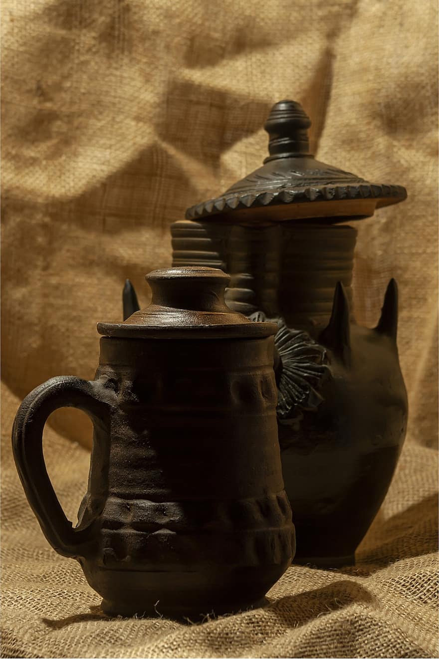 水差し、ピッチャー、セラミック、粘土、花瓶、素朴な、古代の、古い、アンティーク、陶器、文化