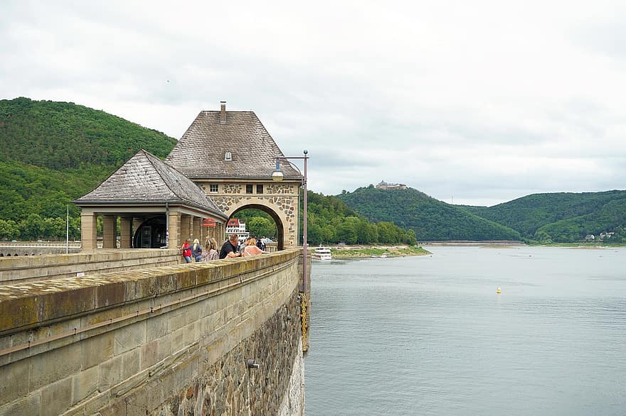 přehrada, edersee, nádrž, jezero, Eder Dam, voda, budova, turistika, vodní energie, energie, bariérová zeď