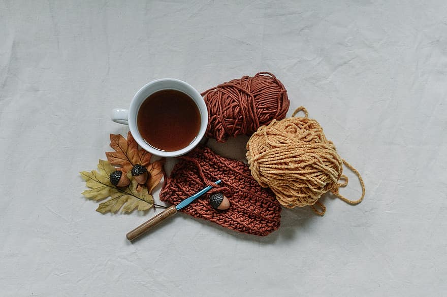 хоби, плетене на една кука, плетива, прежда, правя, цветовете на есента, уютен