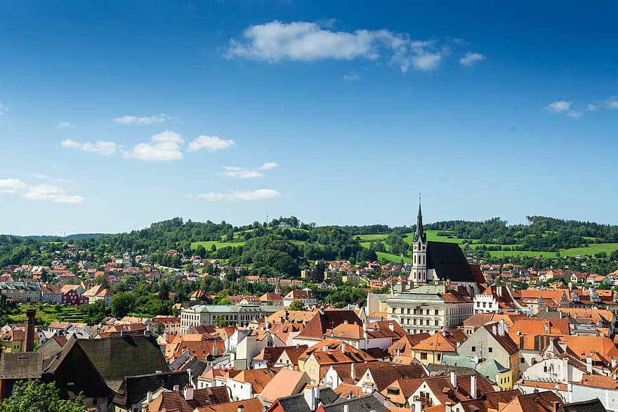 torre, sostre, edificis, cases, ciutat, arquitectura, història, Bohèmia, medieval, famós, cel
