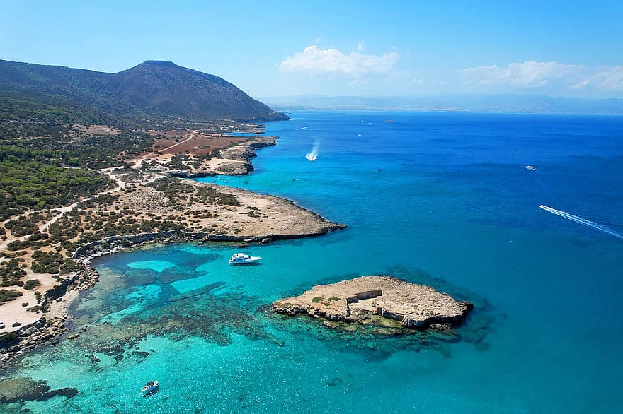 hav, kyst, Pafos, akamas, Kypros, båt, yacht, Blå lagune, Seascape, vann, kystlinje