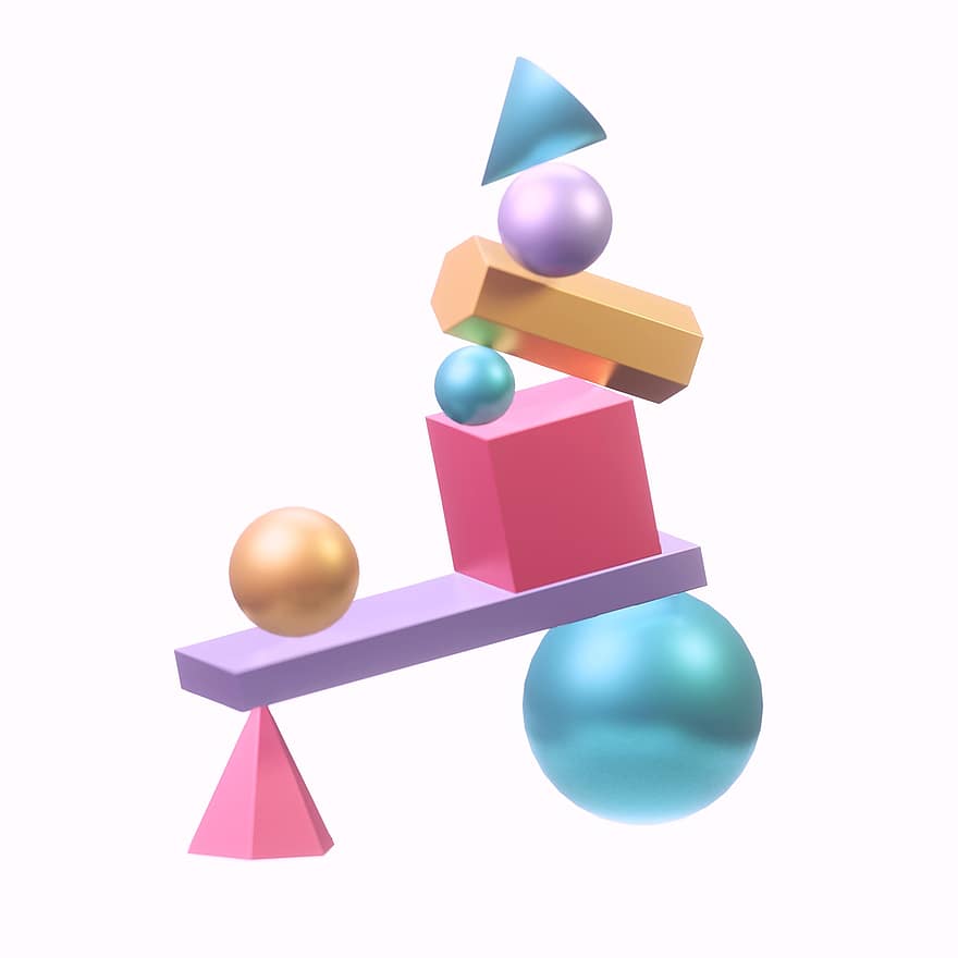 Mathematics, Shapes, Physical, Geometry, Figures, 3d, Colorful, Sphere, Cone, Cube, Isolated