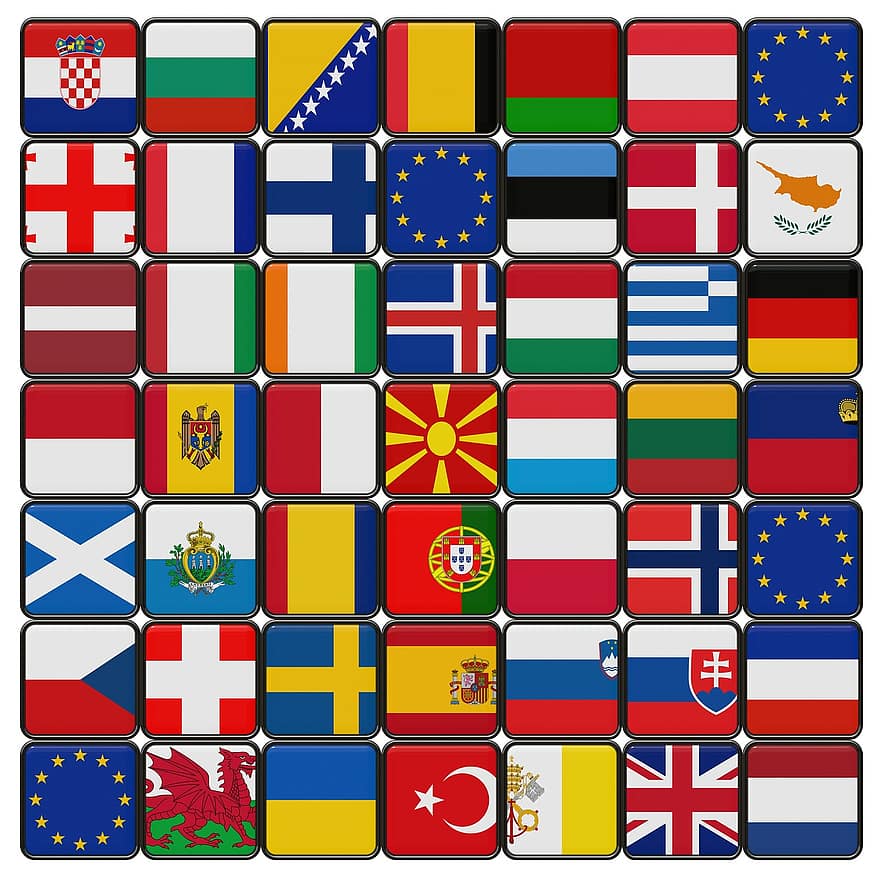 Châu Âu, cờ, ngôi sao, cái nút, màu xanh da trời, châu âu, sự chắp vá, Quốc gia, các bang của mỹ, Đầy màu sắc, màu sắc
