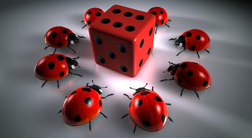Spelarrunda, hasardspel, kub, skalbagge, nyckelpiga, Kub rund, lycklig charm, röd, insekt