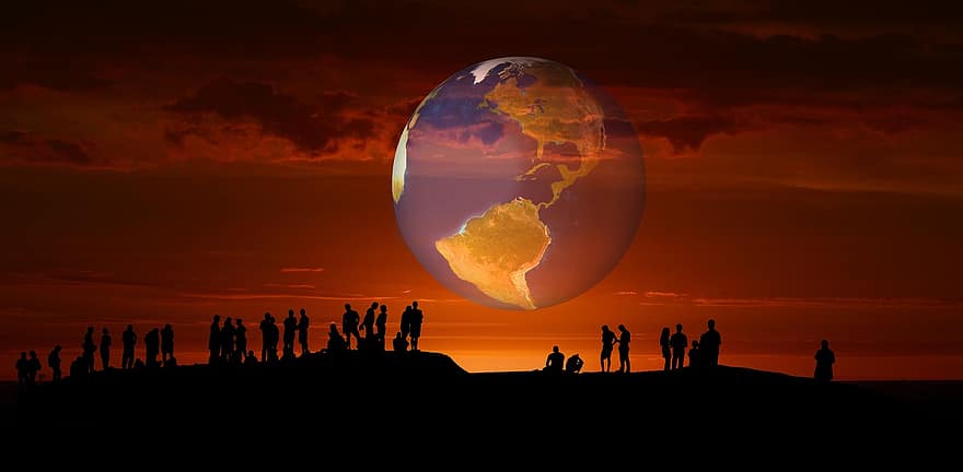 Group Of People, Earth, Globe, Human, Personal, Marvel, Observation, Watch, Planet, Sky, Silhouettes