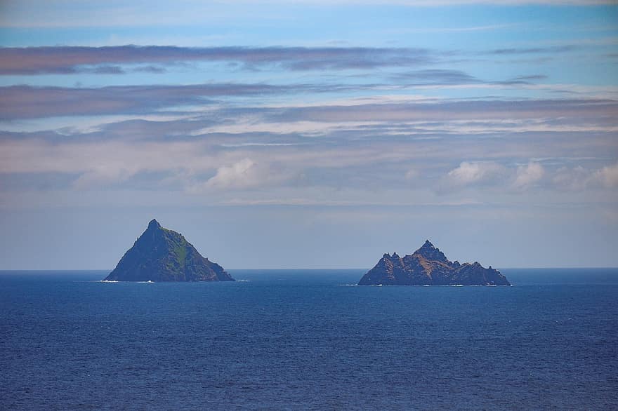 острів, скелі, океану, горизонт, хмари, панорама, краєвид, керрі, кельтський