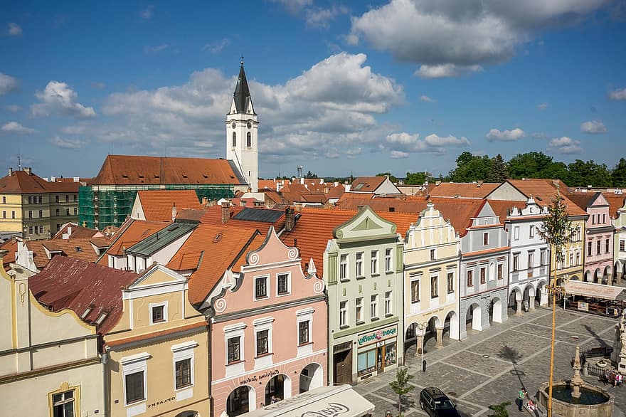 Třeboň, inşa edilmiş, Çek Cumhuriyeti, cz, güney bohemya, bohemia, Kent, tarihi merkez, mimari, ünlü mekan, çatı