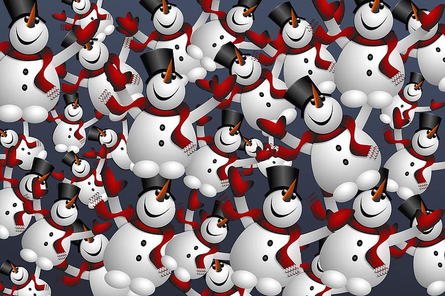 sniegavīrs, ziemā, Ziemassvētki, daudzi, grupai, fona, kopā, Advent, apdare