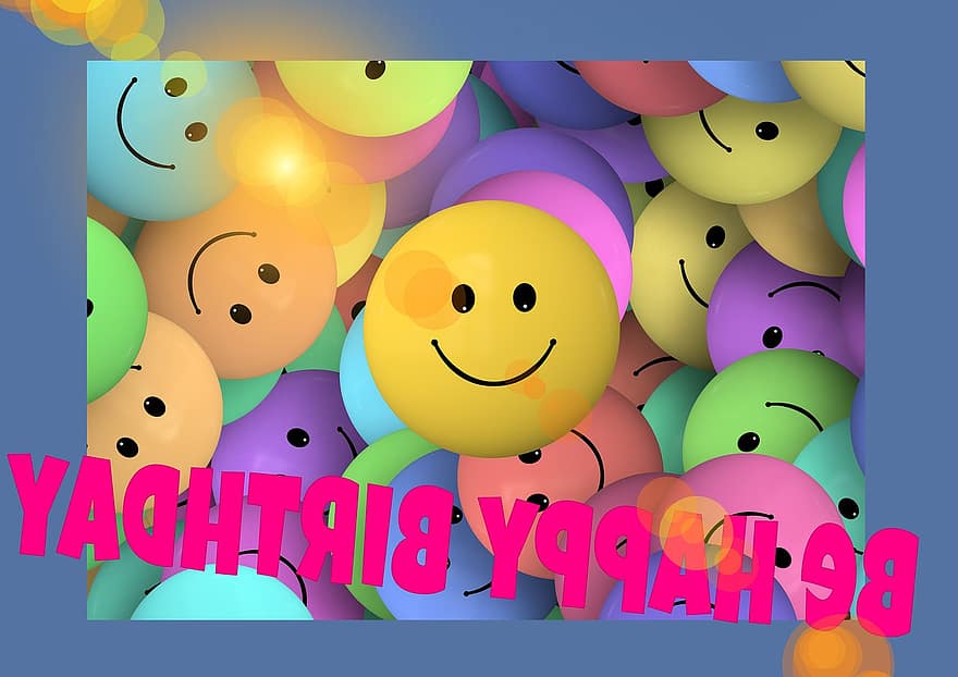 syntymäpäivä, smilie, kasvoja, ilmapalloja, hymy, nauraa, ilo, lasten syntymäpäivä, värikäs, väri-, ilma