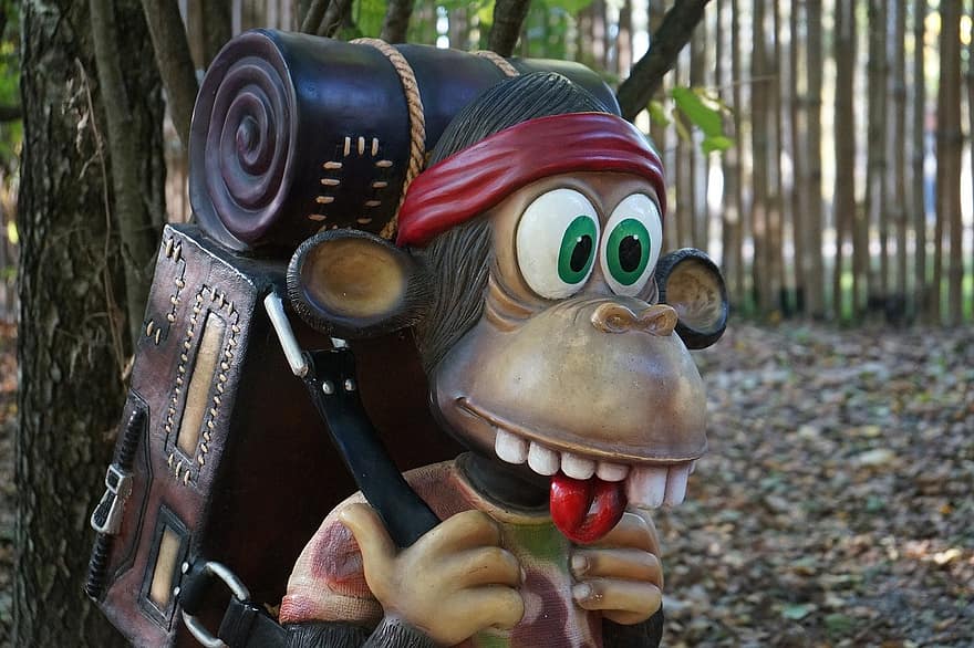 Figure, Sculpture, Character, Monkey, Funny, toy, fun, forest, wood, smiling, close-up