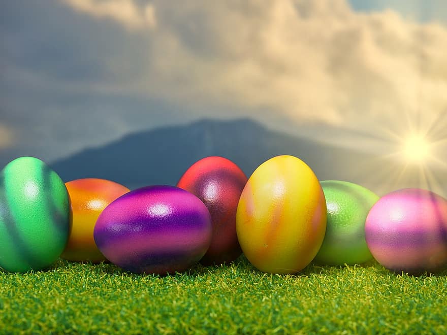 Velykų, kiaušiniai, Velykų kiaušiniai, pavasaris, Šveicarija, Velykų motyvas, žolė, kelių spalvų, šventė, žalia spalva, pavasarį