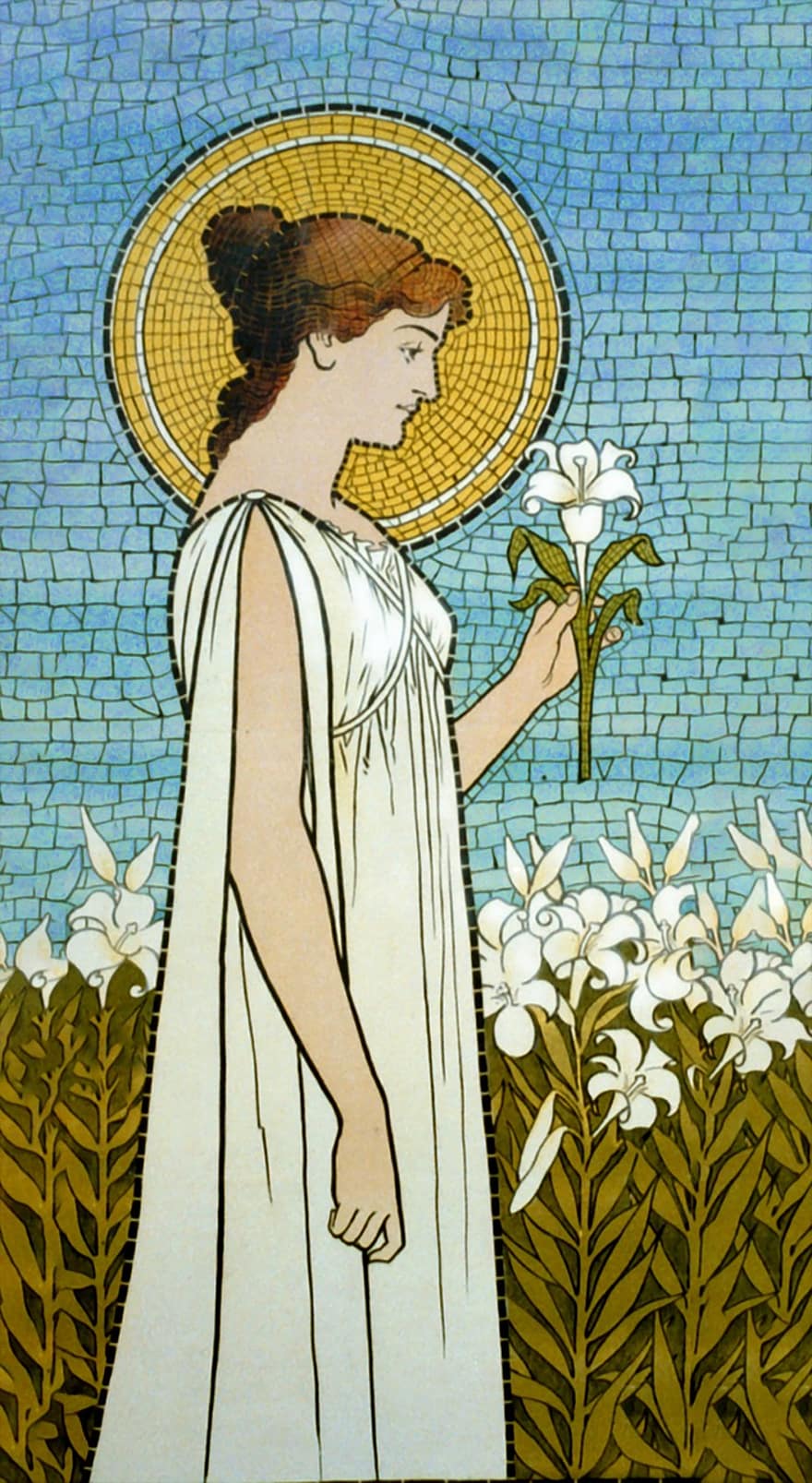 Woman, Girl, Lady, Art Deco, Mosaic, Tiles, Flowers, Bohemian, Boho, Summer, Female