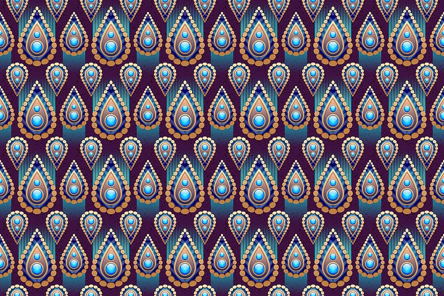 원활한 패턴, 무늬, 반복 패턴, 디자인, 되풀이, 모양, 이음새없는, 보석, 돌, 눈물방울 모양, 푸른