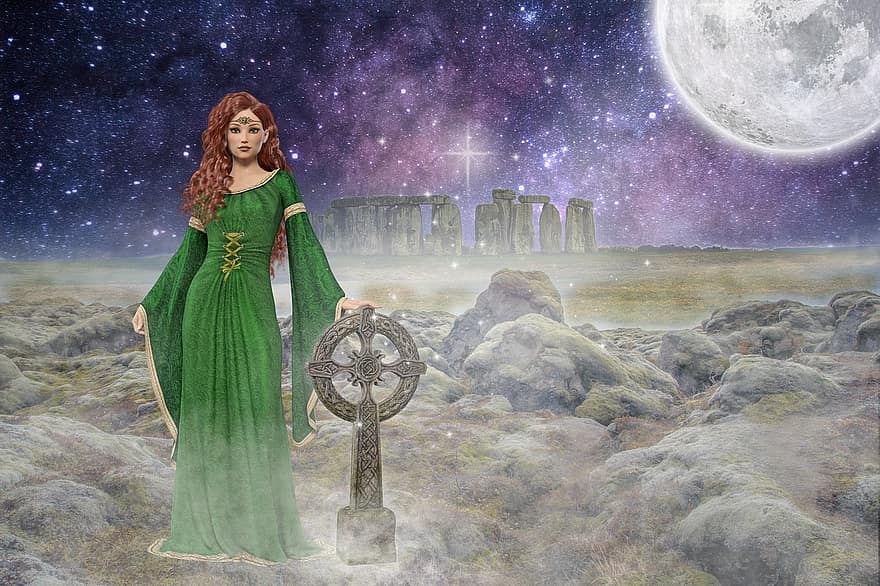 phong cảnh, đàn bà, stonehenge, celtic