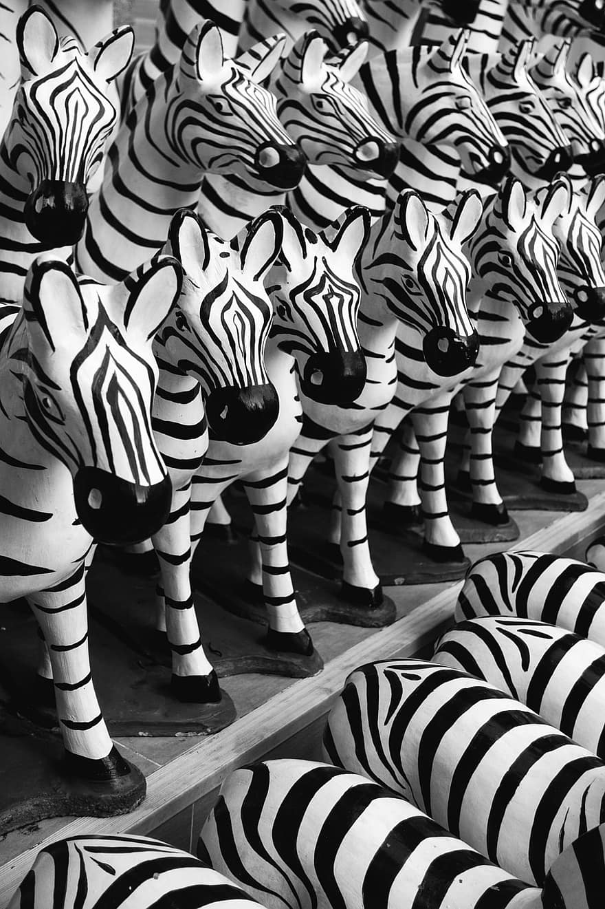 dyr, zebra, figur, statue, dekoration, række, kollektion, dekorative, safari, Afrika, heste-