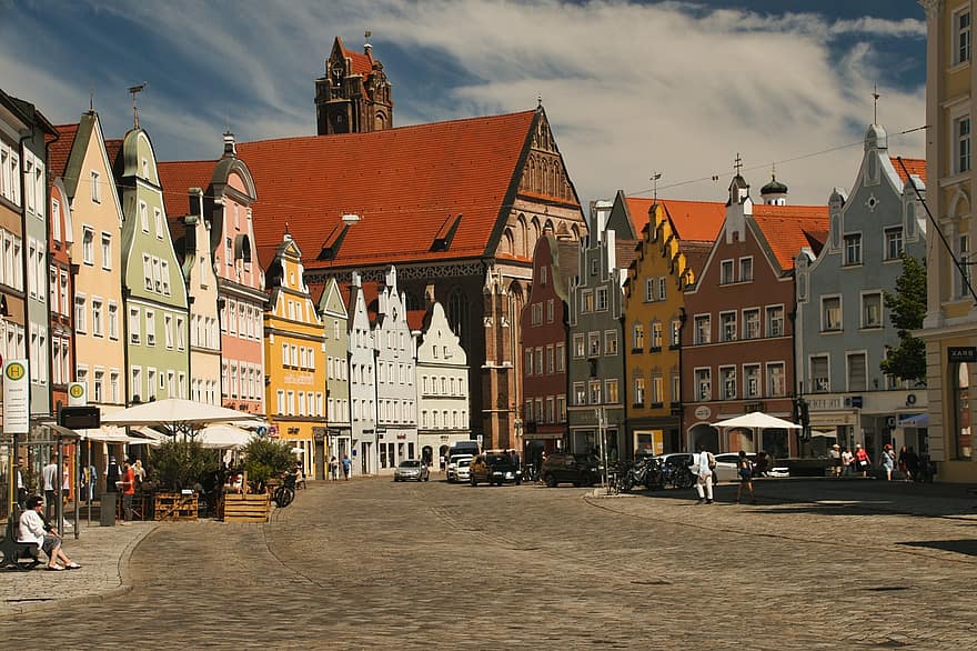 Landshut, zona pejalan kaki, secara historis, tempat-tempat menarik, bavaria, kota, bavaria timur, Arsitektur, bangunan, fasad, pusat kota