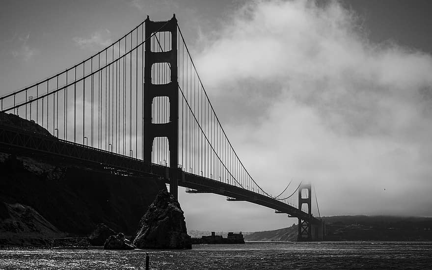 Most złotej bramy, Kalifornia, San Francisco, Most wiszący, most, Ameryka, USA, konstrukcja mostu, woda, perspektywy, Miejsca zainteresowania