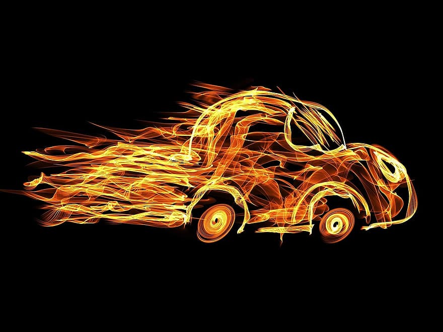 flammar, brand, varm, fart, bränna, bil, kör, brinnande, flammande, energi, värme