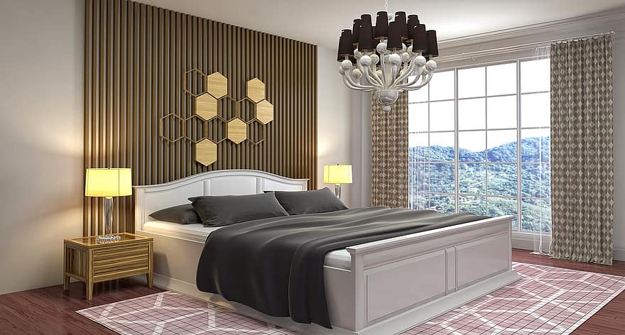 yatak odası, iç dizayn, 3d Render, 3d render, oda, oda iç, yatak odası iç, ana yatak odası, dekorasyon, dekor, mobilya