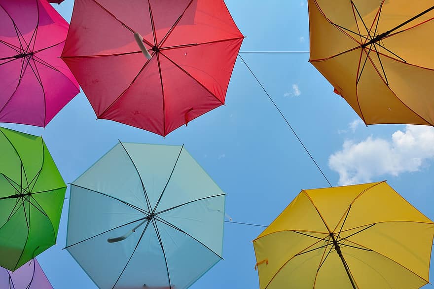 Umbrella, Sky, Nature, Outdoors, Blue Sky, Background, Decoration, rain, weather, meteorology, summer