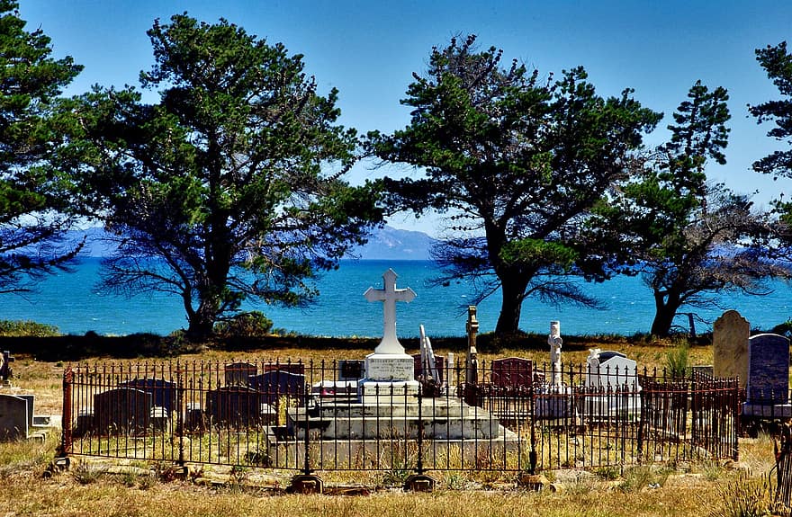 hřbitov, náhrobky, pobřeží, hrob, starověké, historický