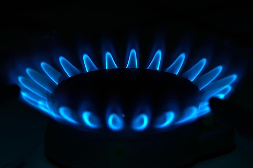 газовая плита, пламя, горелка, плита, природный газ, Пожар, голубое пламя, газ, синий, высокая температура, температура