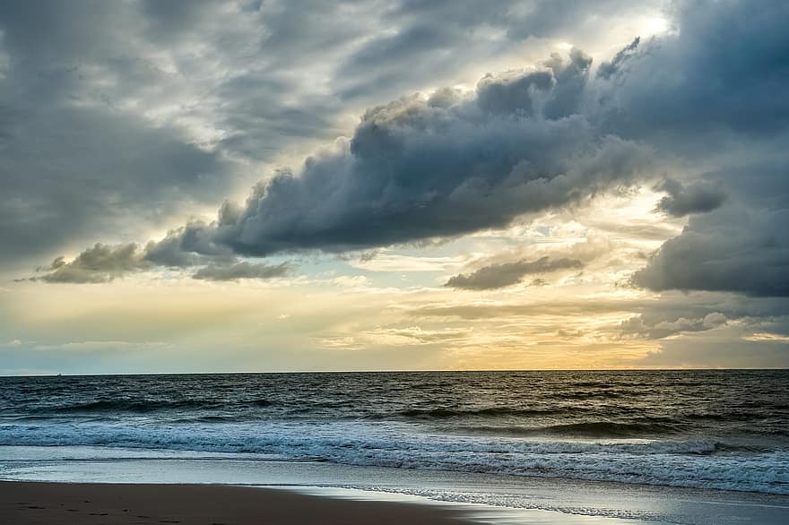 strand, skyer, himmel, hav, ocean, marinemaleri, horisont, sand, sandet, sandet strand, kyst