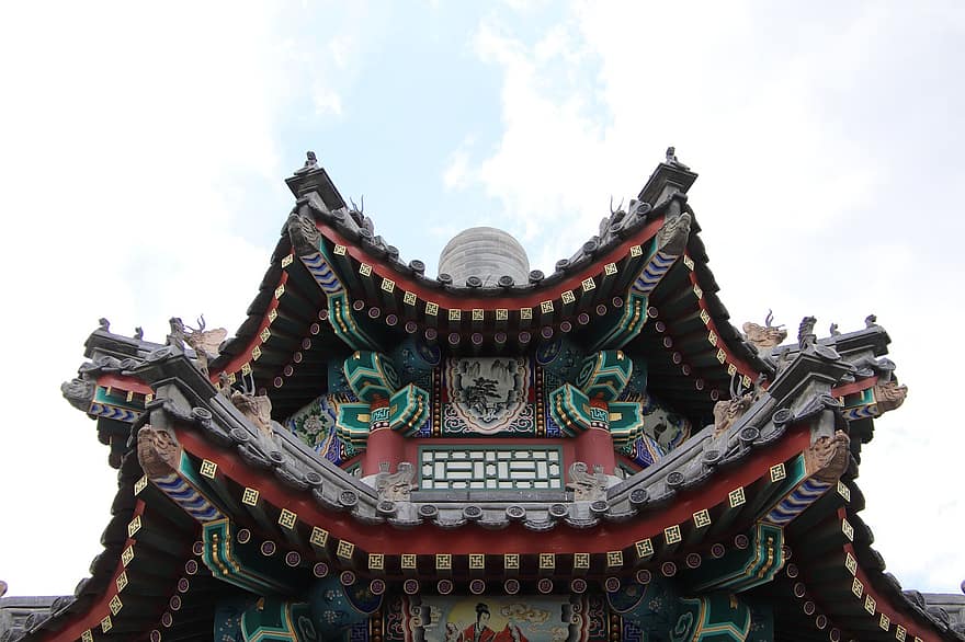 pavelló, pagoda, arquitectura, estructura, tradicional, palau d'estiu, vell, antic, històric, núvols, cel