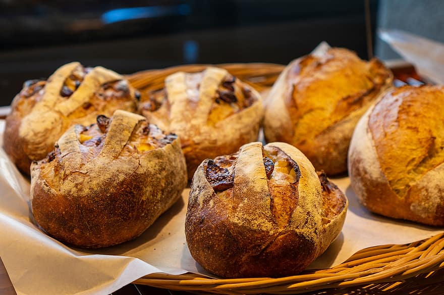 chleby, košík, chléb koš, pekařství, čerstvě upečený, pečené dobroty, těsto, Řemeslné chleby