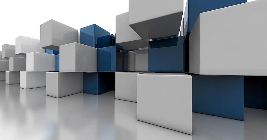 bleu, cube, conception, moderne, forme de cube, image de fond, abstrait, structure, Contexte, carré, animation