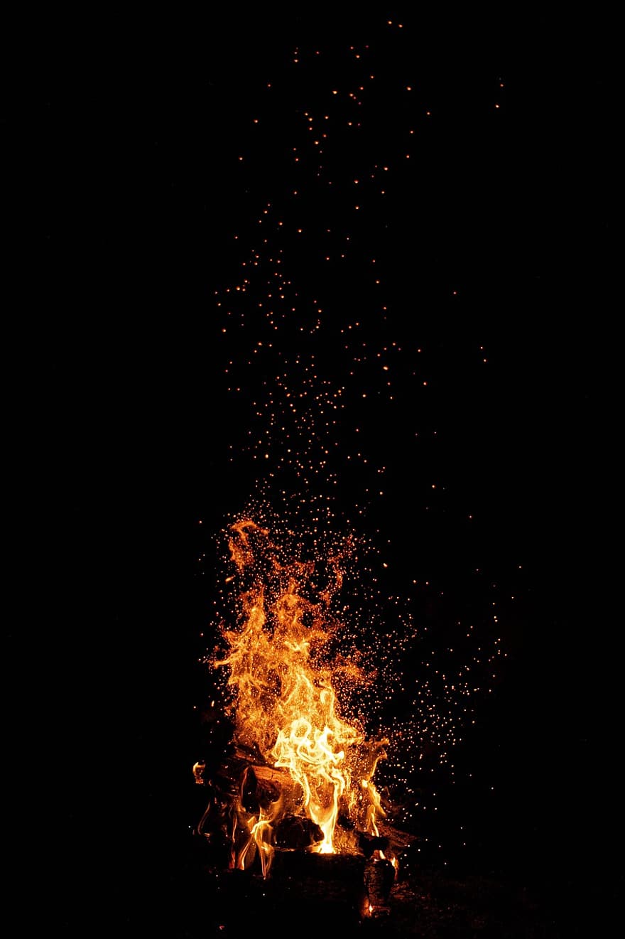 火災、木材、キャンプファイヤー、燃やす、煙、炎、残り火、薪、熱、ホット、たき火