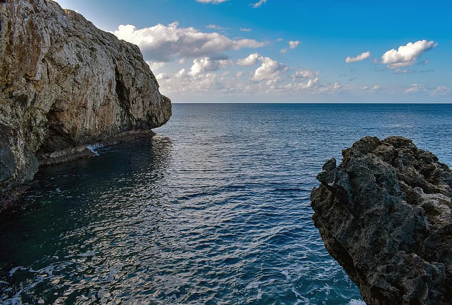 klippeformationer, hav, klint, kyst, natur, landskab, marinemaleri, cape greco, ocean, kystlinje, vand