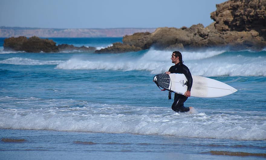 hav, Mann, surf, surfing, sport, surferen, Strand, vann, surfebrett, bølger