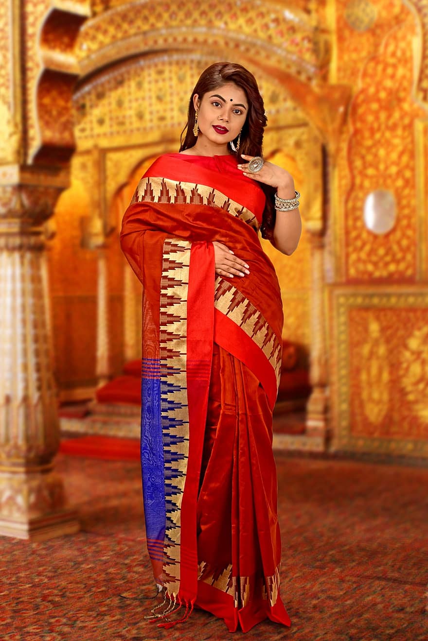 mulher, saree indiano, modelo, modelo indiano, Model In Saree, menina, fêmea, indiano, roupa tradicional, desgaste tradicional, cultura