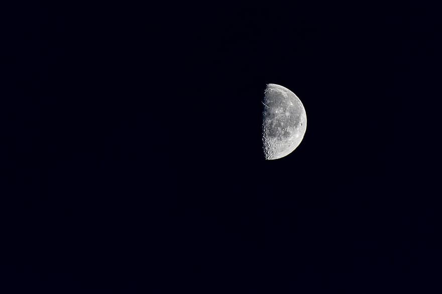 satellitare, Luna, cielo notturno, Luna crescente, notte, chiaro di luna, astronomia, superficie lunare, spazio, buio, pianeta