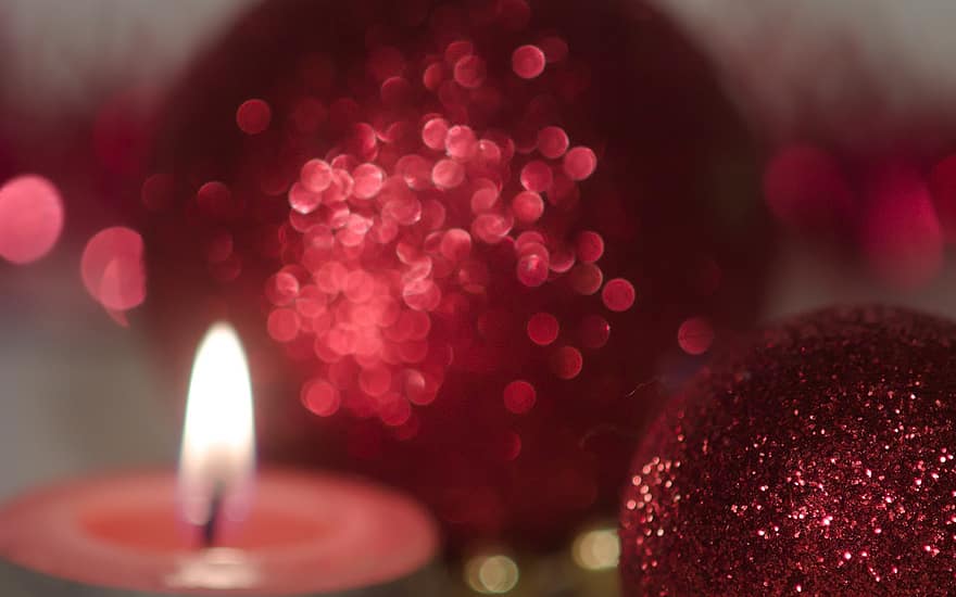 vela, llama, adornos, Navidad, decoración, celebracion, antecedentes, brillante, desenfocado, de cerca, fuego