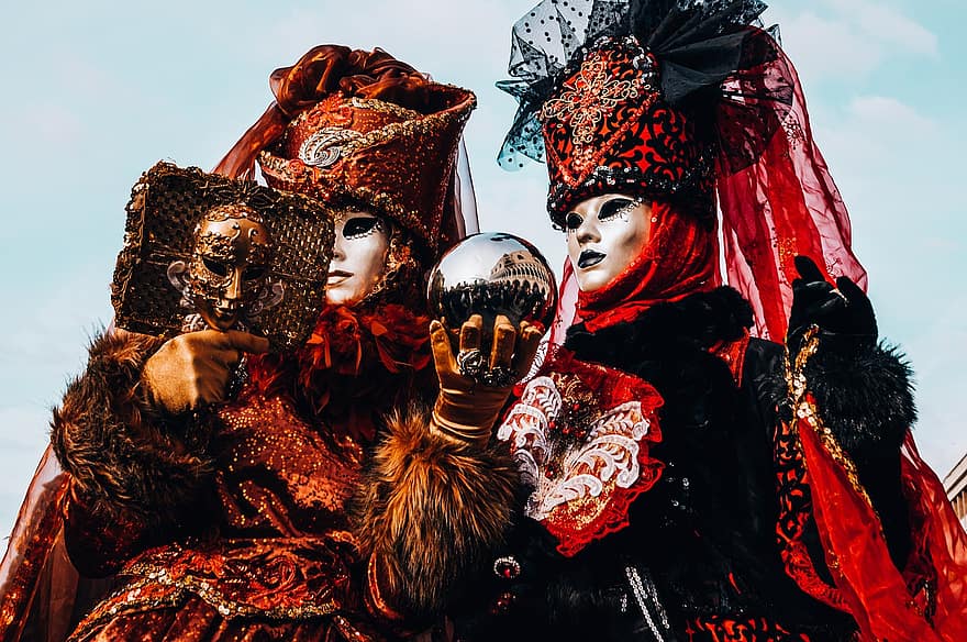 maskers, carnaval, Venetië, kostuum, mensen, festival, carnaval van Venetië, historisch, traditie, cultuur, Italië