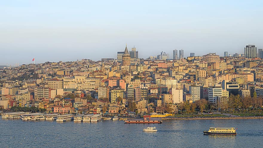 Istanbul, riu, horitzó, gall dindi, edificis, paisatge urbà
