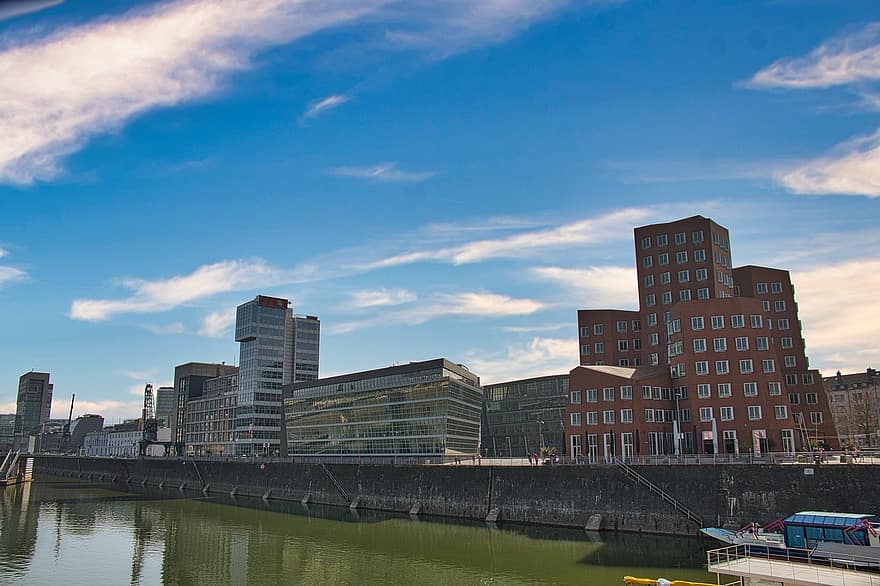 Düsseldorf, fiume, città, edifici, orizzonte, architettura