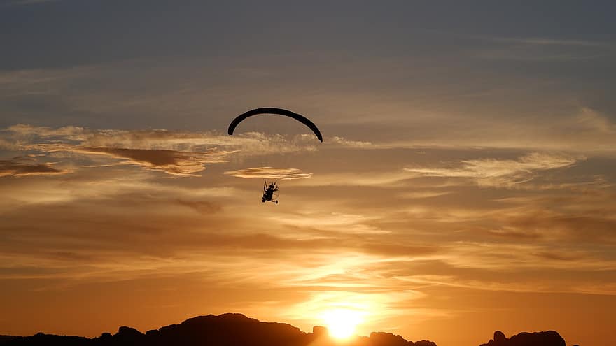 paragliding, sport, solnedgang, fritid