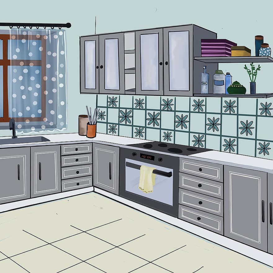 dapur, desain interior, mebel, kamar, pedalaman, rumah