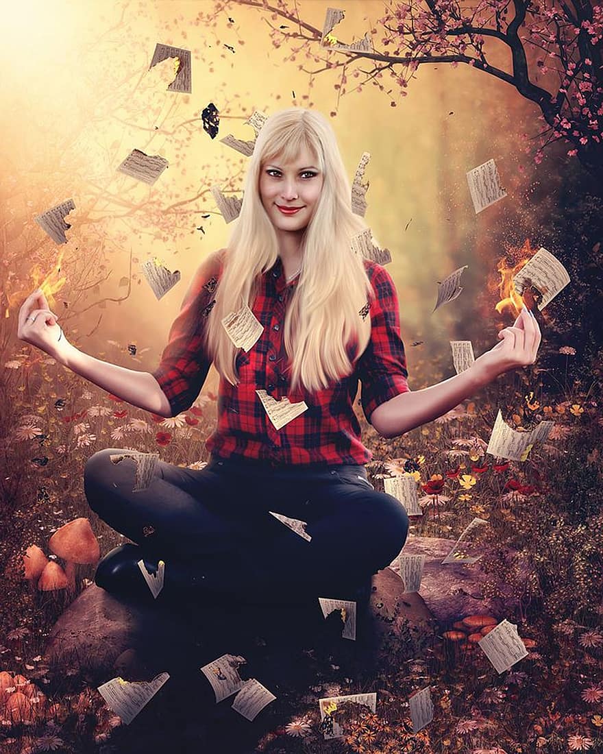 Halloween, Feuer, Photoshop, blond, Halloween-Foto, böse, Bücher, Dekoration, Urlaub, Lächeln, tolles Foto