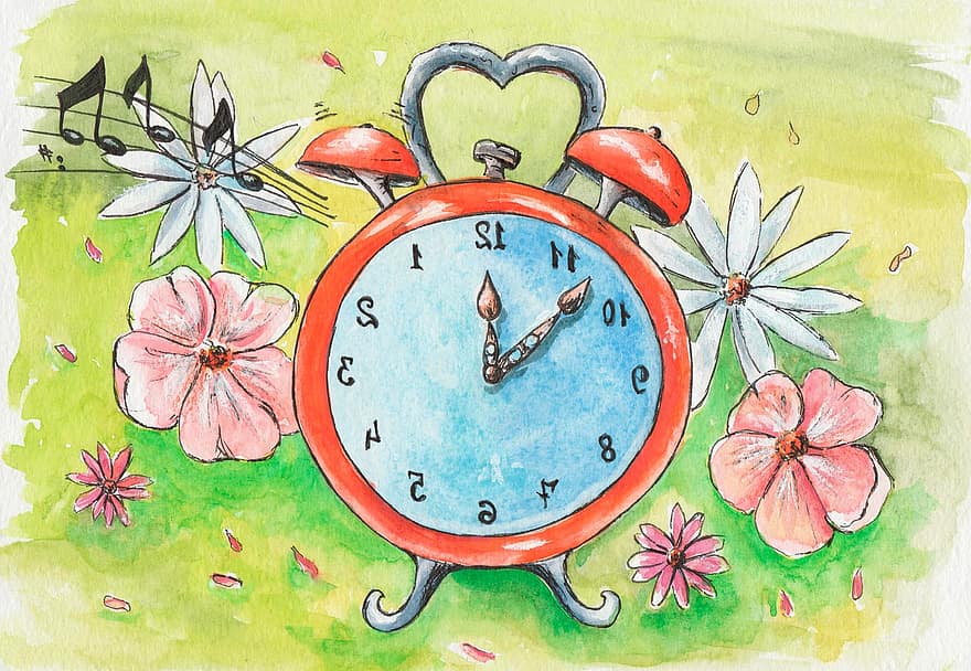 นาฬิกา, สัญญาณเตือนภัย, การวาดภาพ, จิตรกรรม, การ์ตูน, ดอกไม้, เวลา, ย้อนยุค, เก่า, เพลง, บันทึก