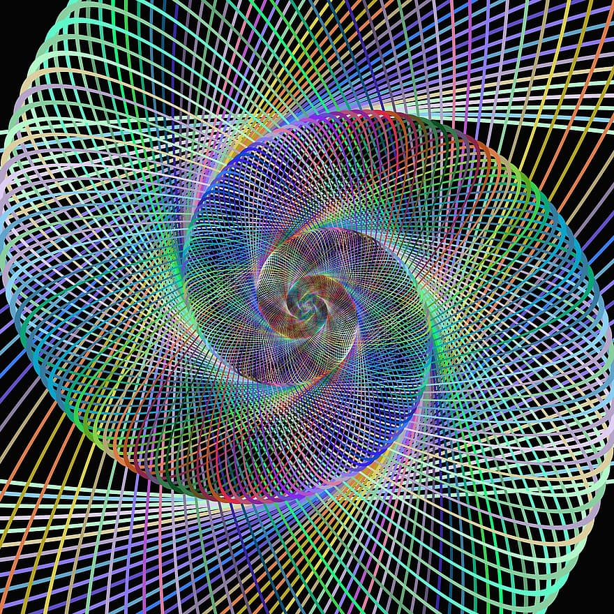 Spiral, Fractal, Wired, Design, Computer Generated, Digital, Artwork, Graphic, Curve, Multicolor, Swirl