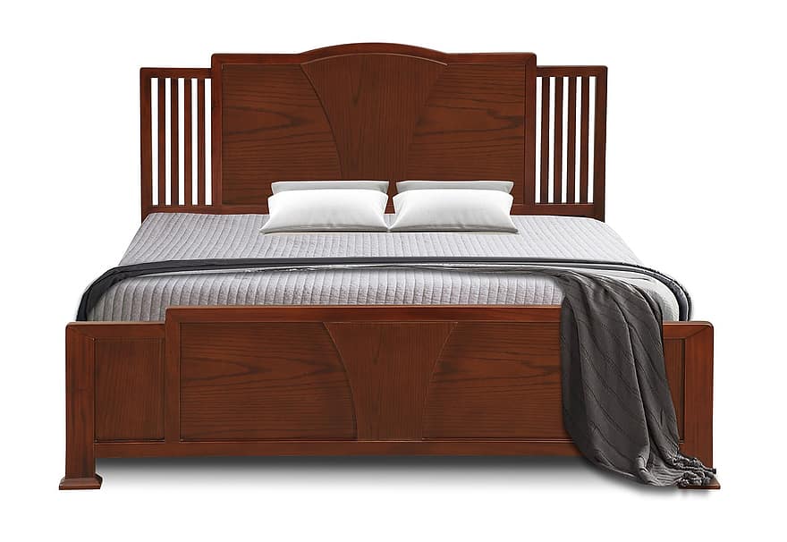 cama de madeira, cama moderna, cama, mobília, quarto, roupa de cama, de madeira, interior, moderno, colchão, conforto