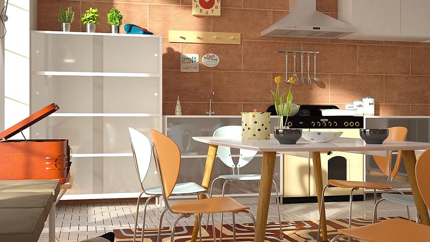 Küche, Stuhl, Umschlag, Möbel, das Innere der, Tabelle, Design, Zimmer, die Architektur, Sein, Mitte des Jahrhunderts