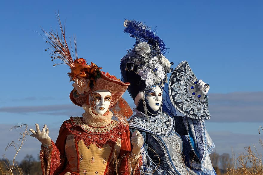 kosztüm, maszk, álarcos mulatság, karnevál, velencei maszk, carnevale, panel, elegancia, olasz, Velence, kalap